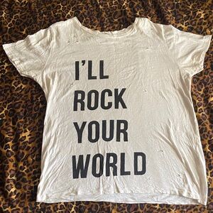 Forever 21 Cream 'I'll Rock Your World' Distress Tee